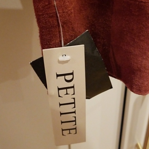 Vintage Brick Red Suede Faux Fur Collar Jacket Coat Burgundy Cropped New Unworn - Picture 6 of 8